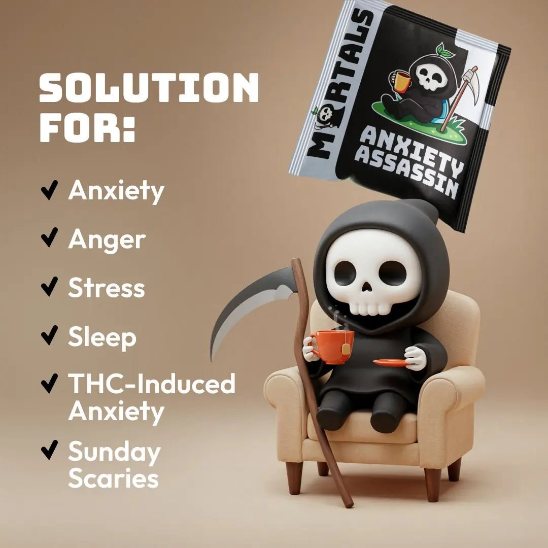 Anxiety Assassin supplement facts label showing 9 clinical-dose natural ingredients including ashwagandha and L-theanine