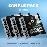 Mortals Anxiety Assassin Small Pack with three single-serve natural anxiety relief sachets