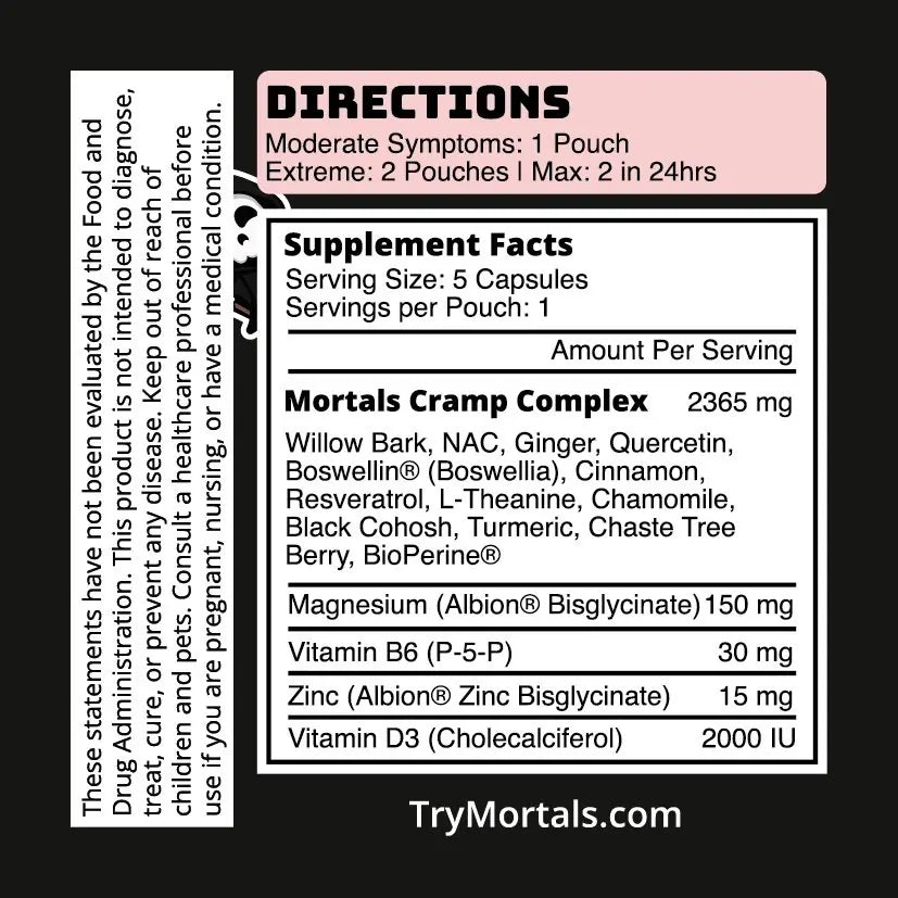 Lifestyle shot of Mortals Cramp Crusher supplement sachet showing portable on-the-go period pain relief